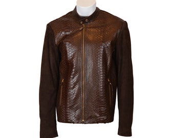 Ox and Bulls Brown Center Snake Print Leather Jacket
