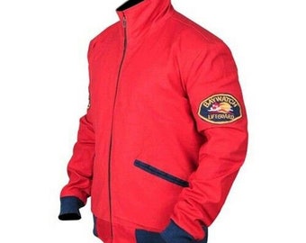 Giacca in cotone bomber rosso stile Baywatch Lifeguard fatta a mano David Hasselhoff Cosplay