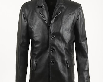 Handmade Black Genuine Leather Blazer | Men's Sport Coat