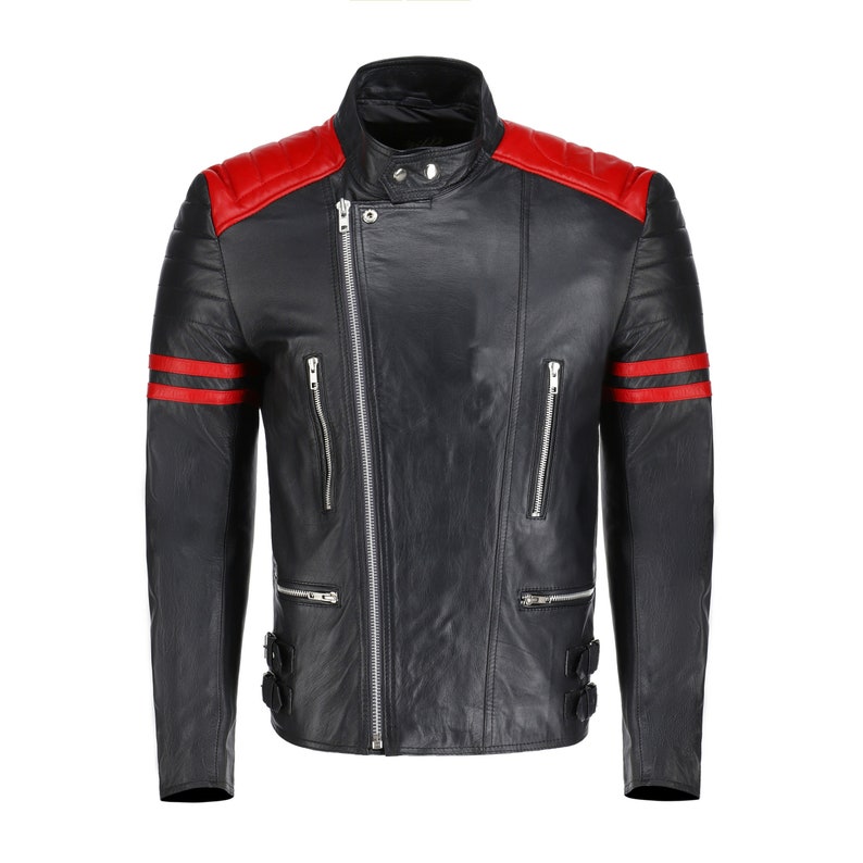 Rodger's Red and Black Biker Style Leather Jacket - Etsy