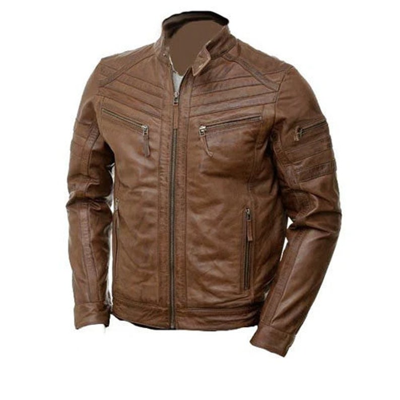 Brown Moto Style Jacket With Patterns - Etsy