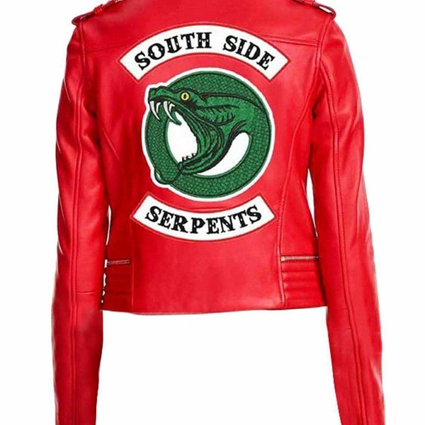 Handmade  Southside Serpent  Biker Red Leather Women Jacket