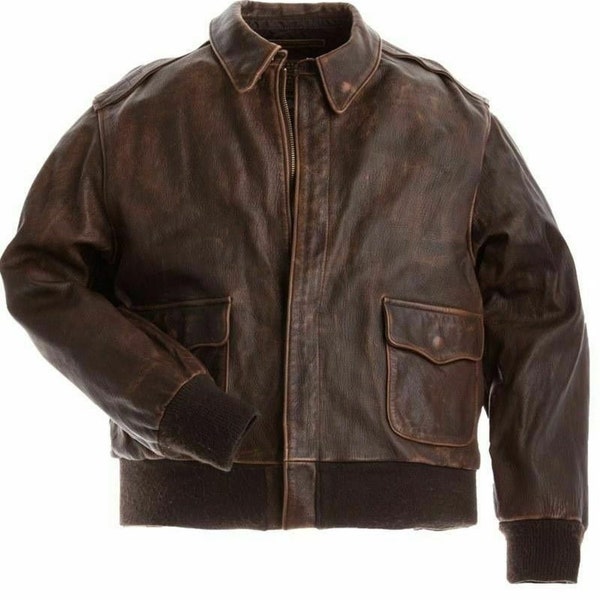 Handgemaakte A2 Aviator RAF Flight Bomber Jacket Handgemaakte echte leren jas voor heren