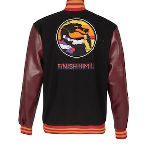 Handmade Custom made Mortal Combat Sub-zero and Scorpion Fighting Varsity Jacket with Brown Sleeves