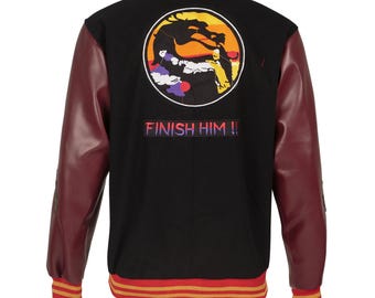Handmade Custom made Mortal Combat Sub-zero and Scorpion Fighting Varsity Jacket with Brown Sleeves