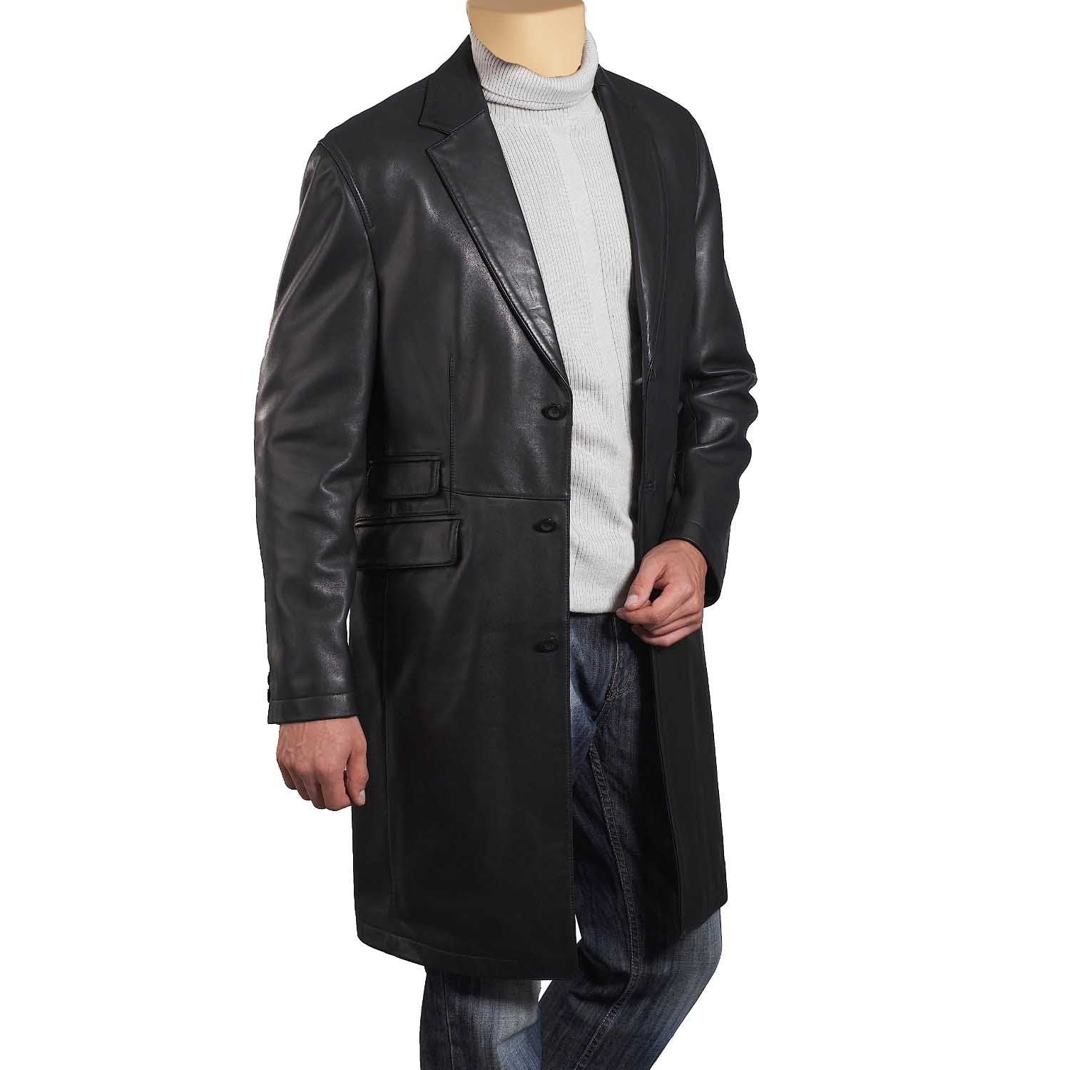 Black Leather 3/4 Length Trench Coat - Etsy