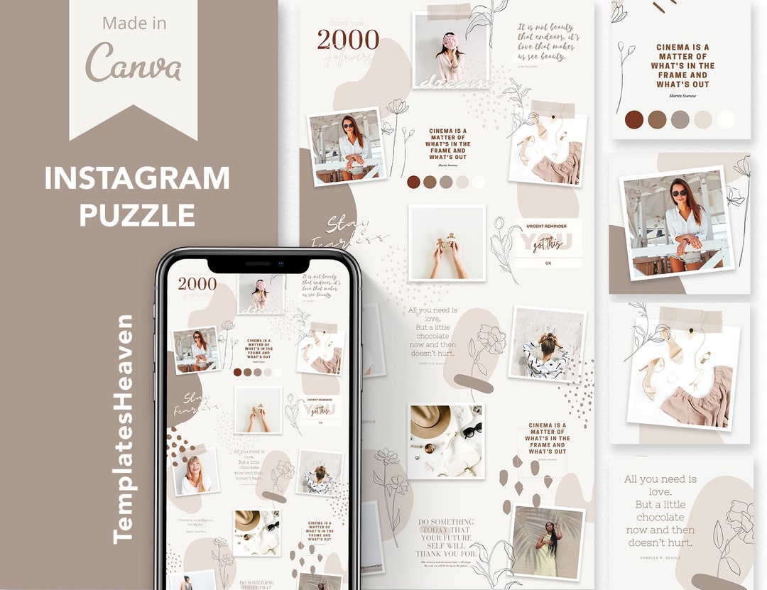 Canva Instagram Puzzle Feed Template Boho Beige Instagram - Etsy