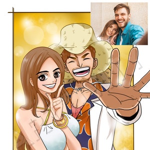 Auftragsportrait Zeichnung, One Piece Portrait, Paar Portrait, Ruffy, Nami, Wollte Portrait, Anime Portrait