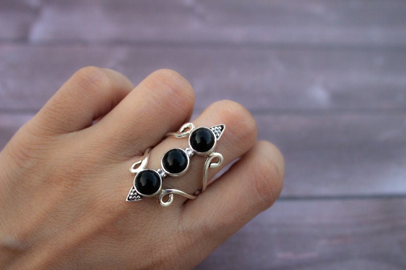 Stacking Ring Black Onyx Ring Boho Ring Dainty Ring Black Stone Ring Friendship Ring Onyx Jewelry Onyx Sterling Silver Ring