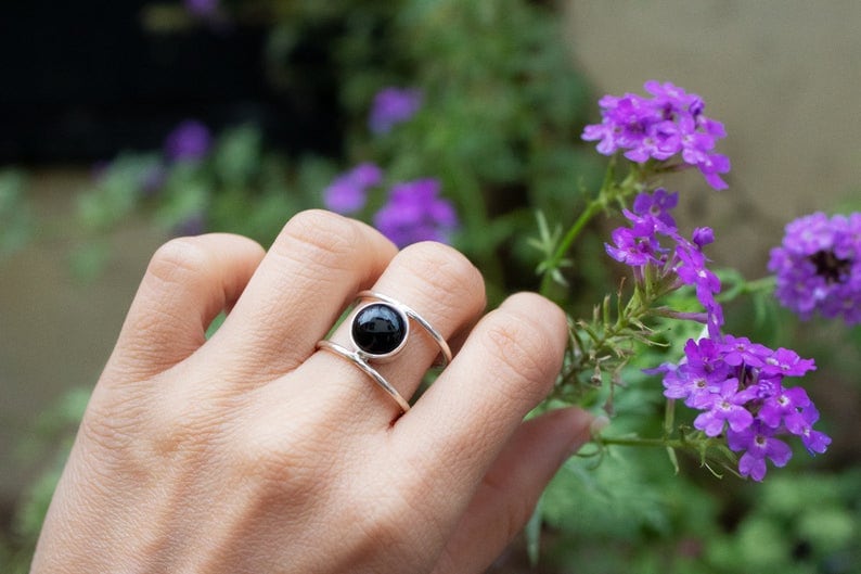 Stacking Ring Black Onyx Ring Boho Ring Dainty Ring Black Stone Ring Friendship Ring Onyx Jewelry Onyx Sterling Silver Ring
