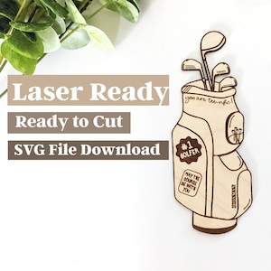 Fichier SVG - sac de golf golfeur n°1 pour la fête des pères, jeux de mots tee-rific, cadeau unique, fichier prêt pour le laser, fichier numérique découpé GF bois, carte porte-clé aimanté