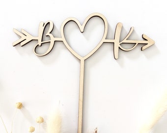 Custom Arrow Initials Wood/Acrylic Cake Topper, Heart Marriage, Bridal Shower, Wedding, Engaged, Personalized, Bride to Be, Couple Rustic