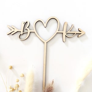 Custom Arrow Initials Wood/Acrylic Cake Topper, Heart Marriage, Bridal Shower, Wedding, Engaged, Personalized, Bride to Be, Couple Rustic