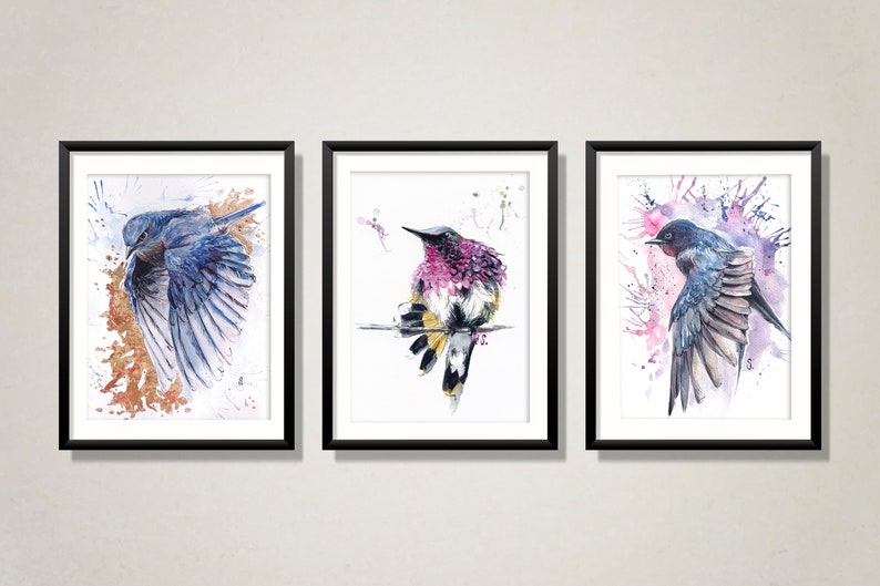 Painting Gift Abstract Wall Decor Swallow Bird Watercolor Print from Original Painting Handmade