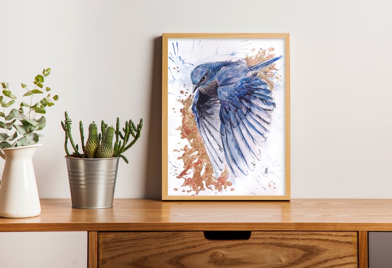Painting Gift Abstract Wall Decor Swallow Bird Watercolor Print from Original Painting Handmade