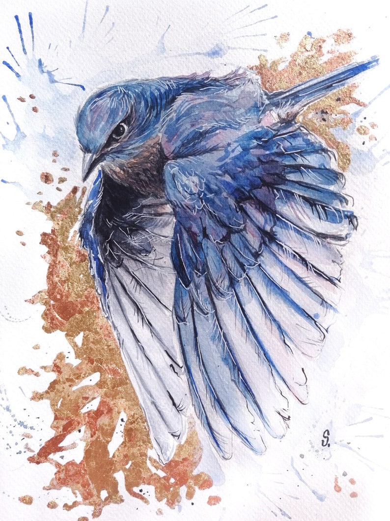 Painting Gift Abstract Wall Decor Swallow Bird Watercolor Print from Original Painting Handmade