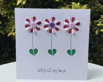 Handmade hearts and flowers romantic card