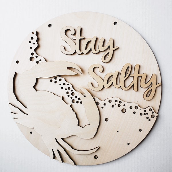 Stay Salty Ocean Crab Wood Blank DIY Round Summer Door Hanger Sign Precut for you