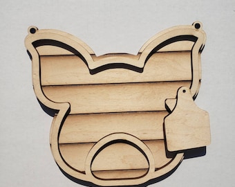 Shiplap Pig Head and Tag Wood Cutout Blank