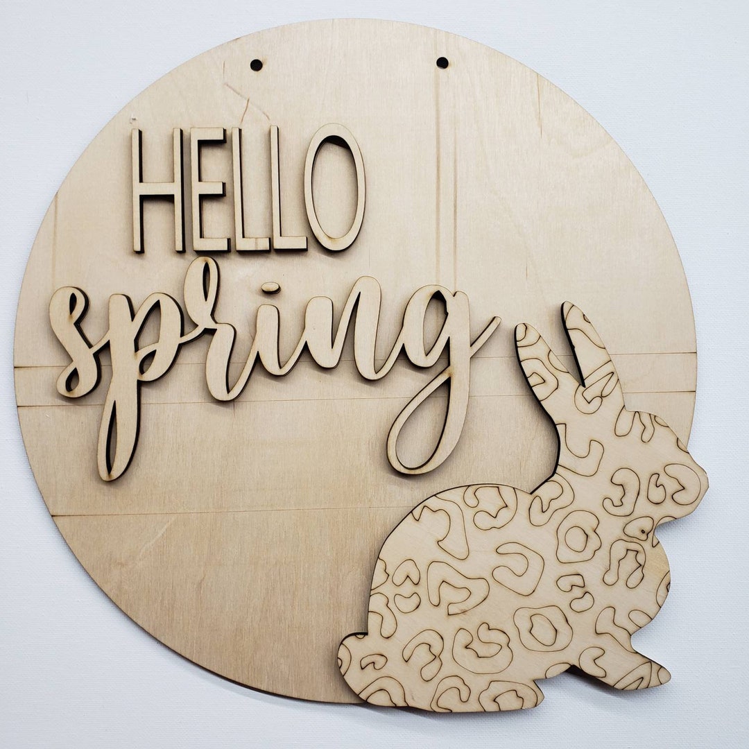 HELLO SPRING Blank Wood Sign DIY Holiday Paint Party Door Hanger Precut ...