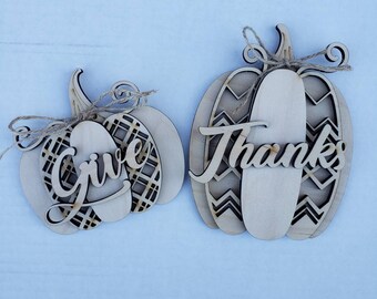 Give Thanks DIY Thanksgiving Blank Wood Fall Pumpkin shelf decor wood paint party idea