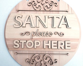Blank Wood Santa Please Stop Here Christmas Sign DIY Holiday Paint Party Door Hanger Precut for you