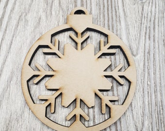 Wood Blank Solid Middle Snowflake Ornament Craft Christmas Holiday Blank 1/4"