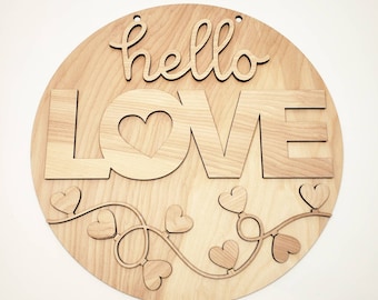 Hello LOVE Heart Lights Welcome Wood Blank DIY Round Door Hanger Sign Precut for you