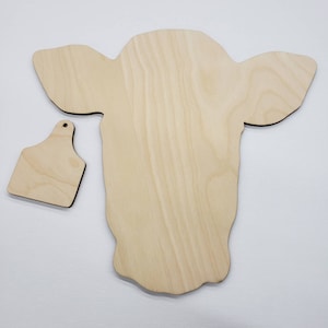 Cow Head and Tag Wood Cutout Blank