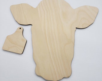 Cow Head and Tag Wood Cutout Blank