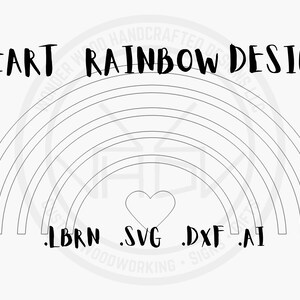 Rainbow with Heart Uniform Plain Boho Digital Design SVG Lightburn Laser Cutter File