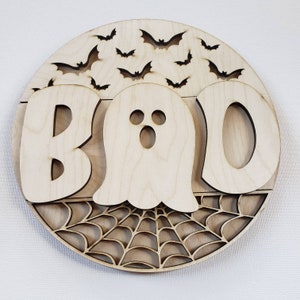 BOO BATS Spider WEB Halloween Sign Fall Round Door Hanger Precut Wood Blank