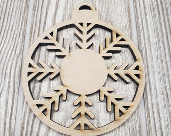 Wood Blank Full Snowflake Frame Ornament Craft Christmas Holiday Blank 1/4"