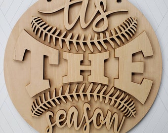 Baseball Tis the Season Round Door Hanger Precut Wood Blank