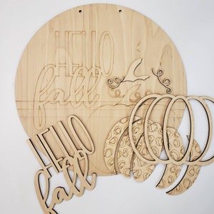 Wood Blank Hello Fall Leopard Print Pumpkin Round Door Hanger Sign DIY Precut for you