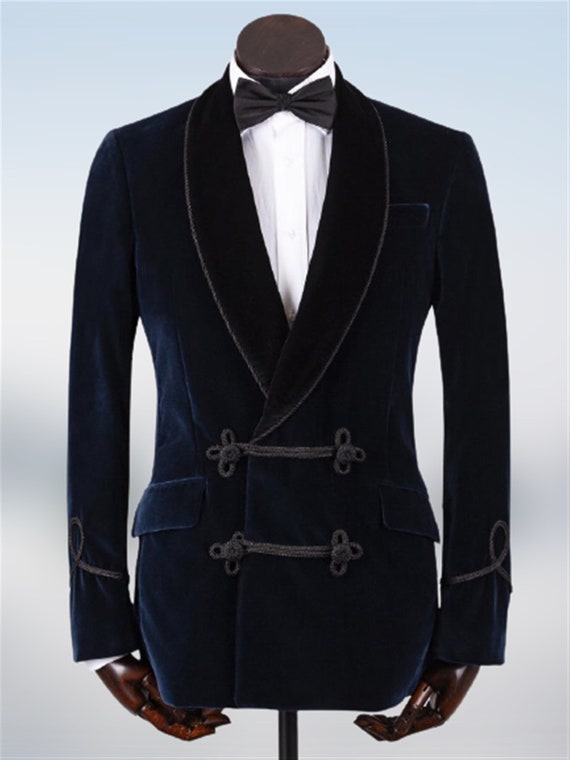 Mens Smoking Jackets Navy Blue Velvet Quilted Smoking Jacket - Etsy