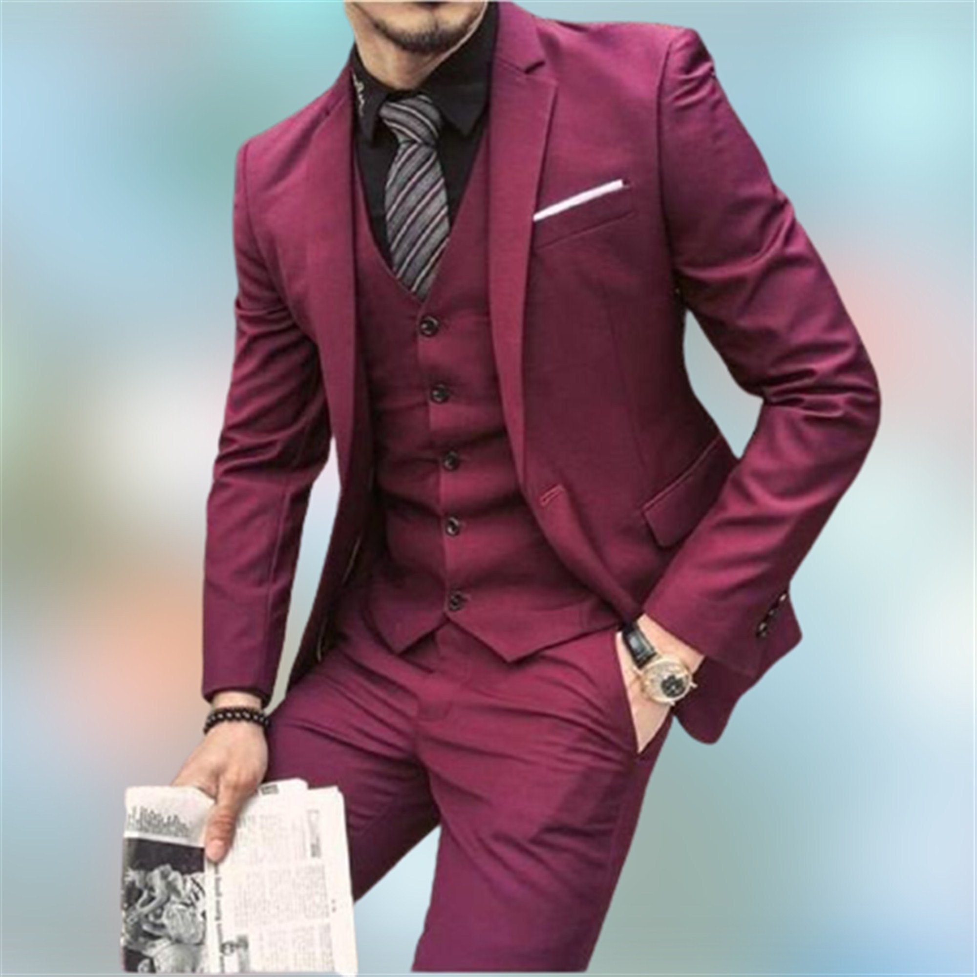 Men Suits Designer Wedding Suits Maroon 3 Piece Groom Wear | Etsy