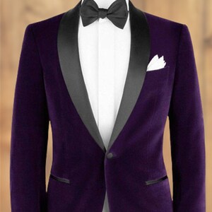 Men Purple Velvet Suit Jacket Grooms Tuxedo Party Dinner Wedding Suit Blazer New 