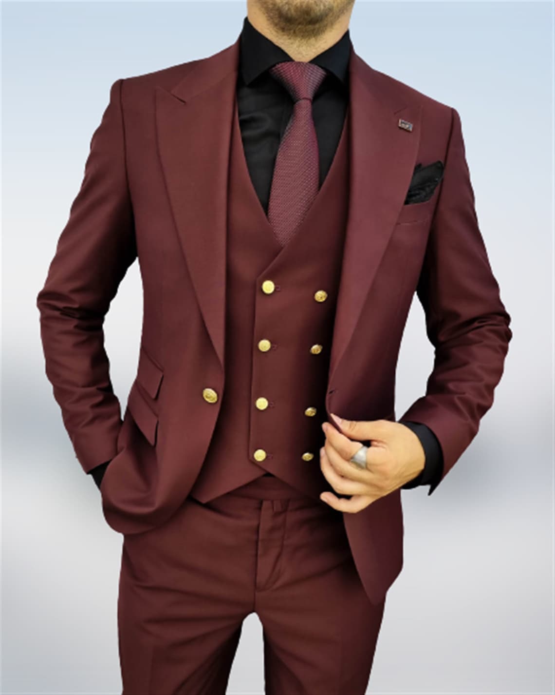 Men Suits 3 Piece Burgundy Wedding Groom Designer Formal image 1