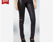 Women Leather Pant Genuine Soft Lambskin Sheep Leather Party Pants Real Leather Handmade Casual Bikers Skinny Ladies Pants Trouser WP25