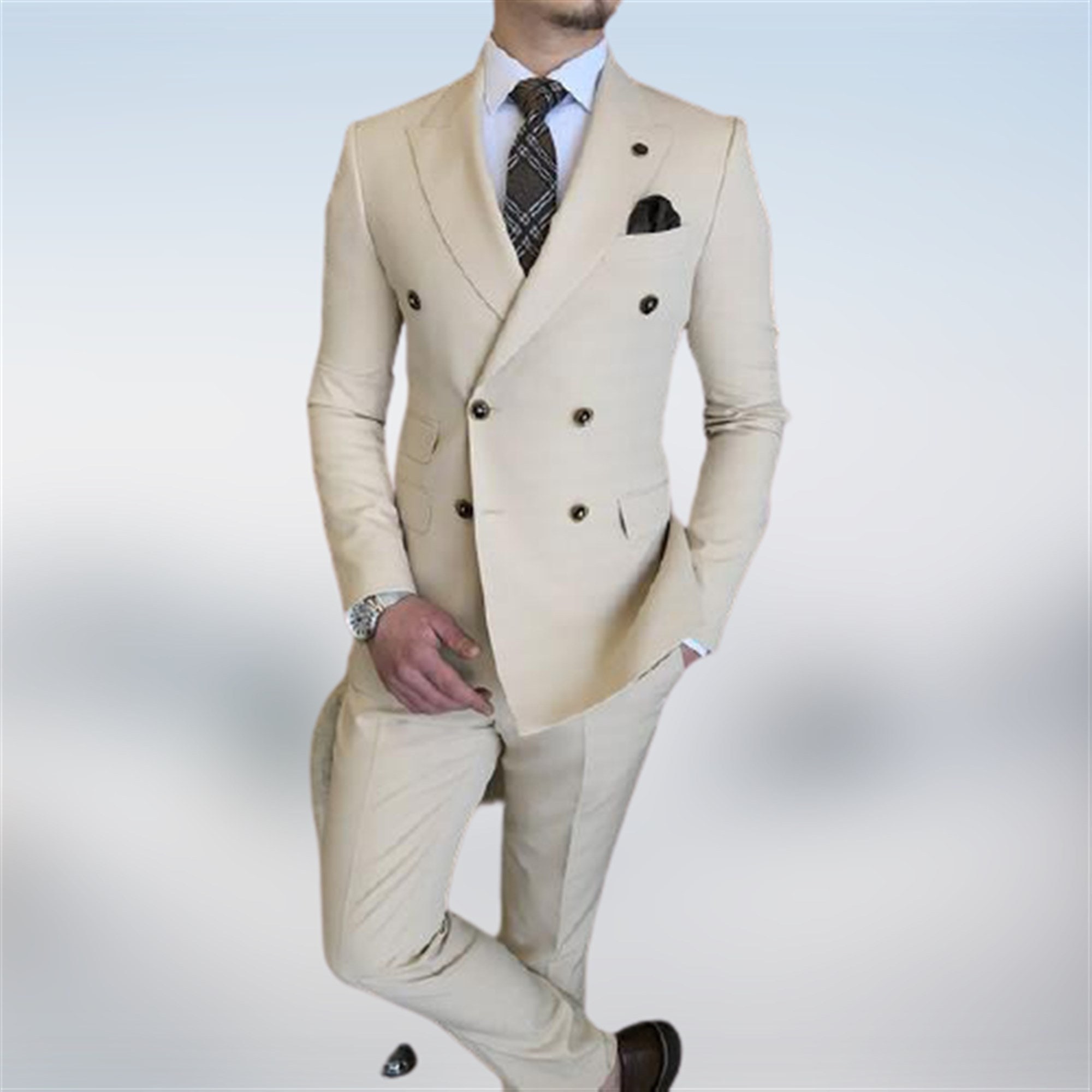 Men Suits Beige Luxury Fashion Designer Double Breasted Suit - Etsy