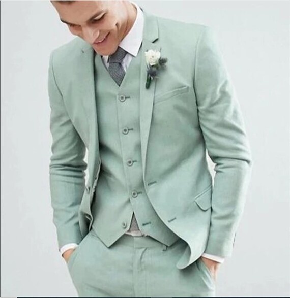 Men Suits Sage Green 3 Piece Slim Fit Suits Wedding Groom - Etsy