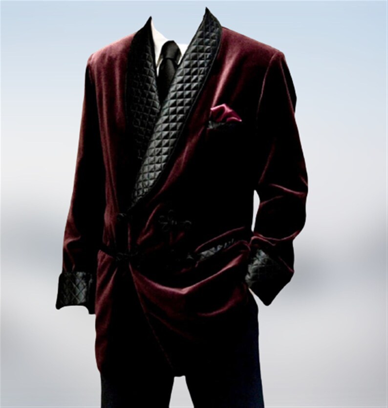 Mens Smoking Jackets Burgundy Velvet Quilted Smoking Jacket Etsy