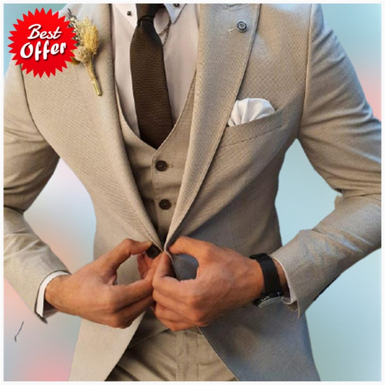 Men Suits Ivory Wedding Groom Wear Suits, 3 Piece Suit Formal Fashion Slim Fit Suit For Men 