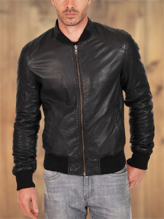 Men Leather Jacket Black Stylish Slim Fit Biker Motorcycle | Etsy