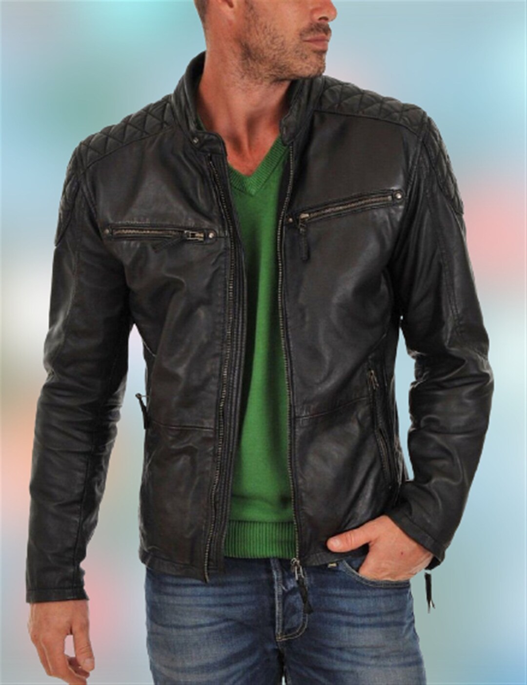 Men's Leather Jacket Stylish Handmade Motorcycle Bomber - Etsy