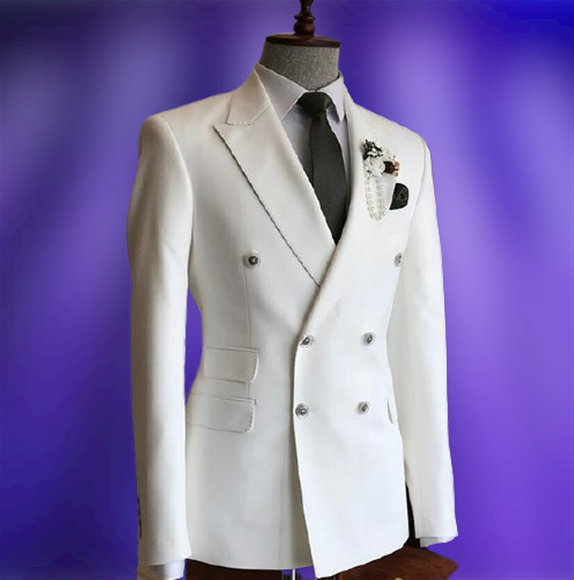 Men Suits White Luxury Fashion Designer Double Breasted Suit Etsy UK
