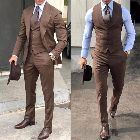 Men Suits Luxury Brown 3 Piece Wedding Suits Groom Wear One - Etsy