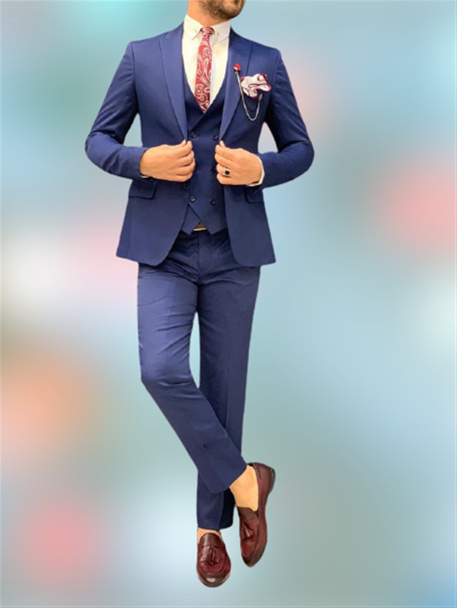 Men Suits Indigo Blue Wedding Groom Wear Suits 3 Piece Suit | Etsy