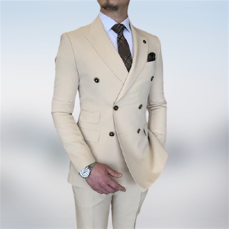 Men Suits Beige Luxury Fashion Designer Double Breasted Suit - Etsy